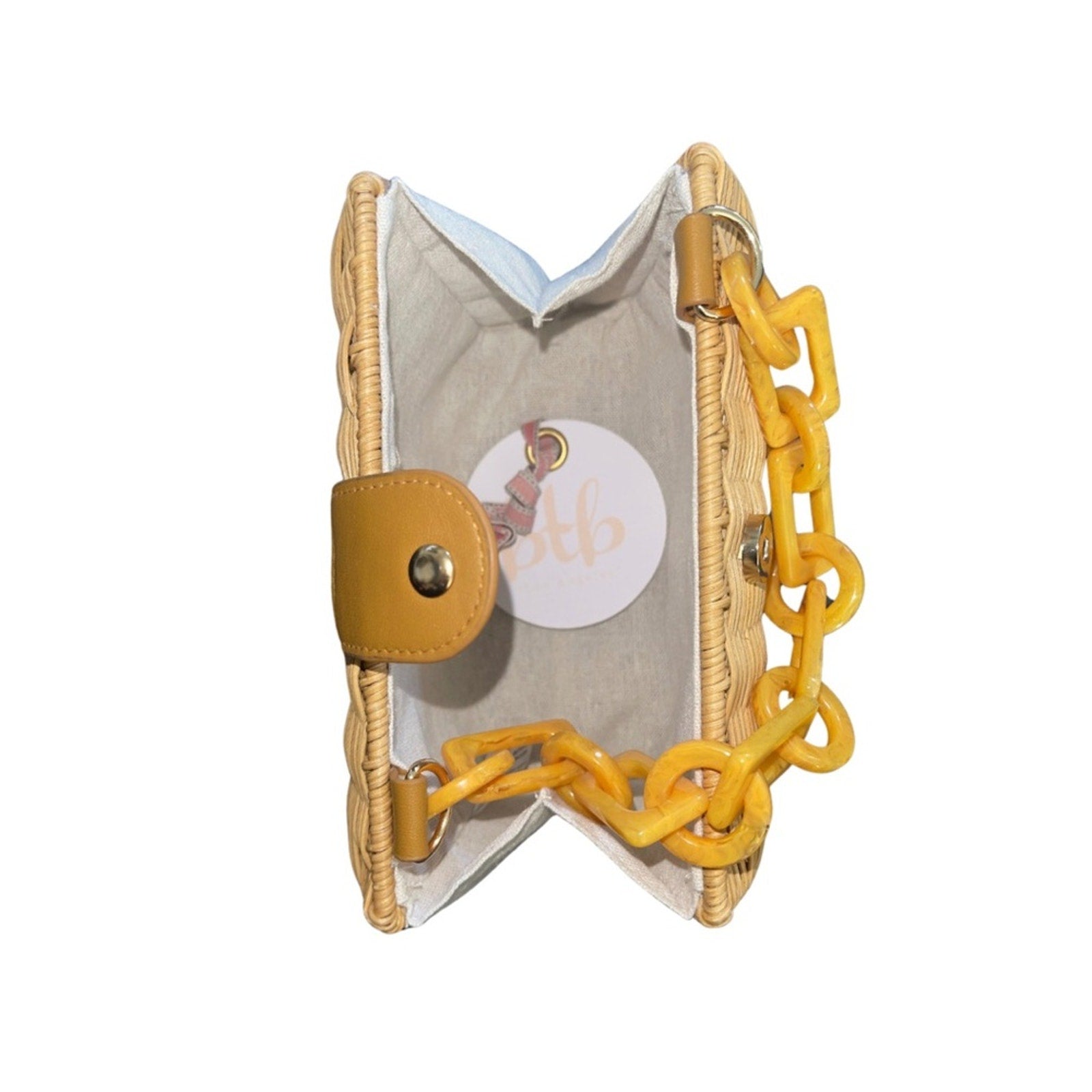 BTB Los Angeles Page Wicker Straw Clutch purse Resin Strap Vacation Summer NWT