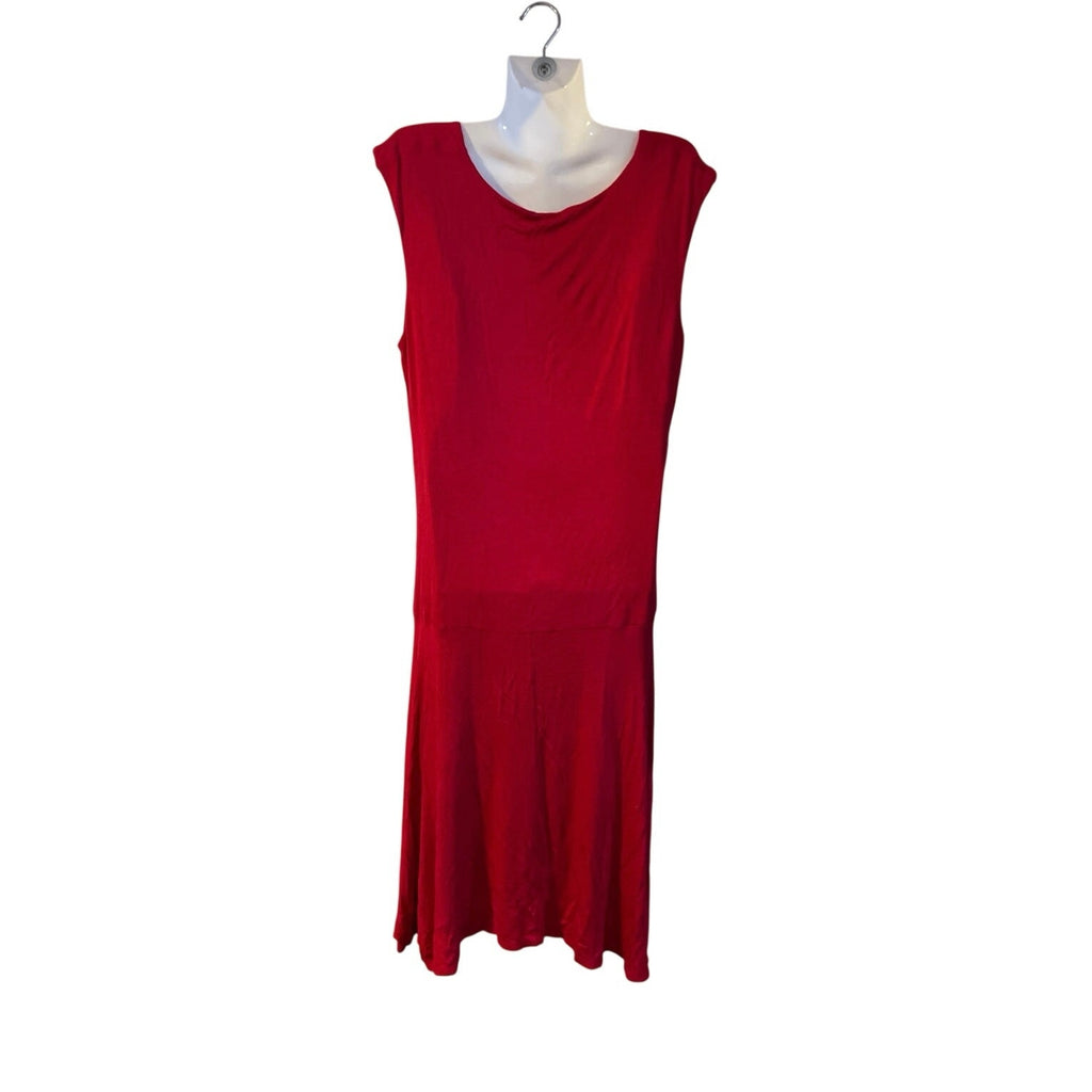 Love...Ady Red Sleeveless Mid Length Dress 1X Knit Draped Ruched Bodycon VTG 90s
