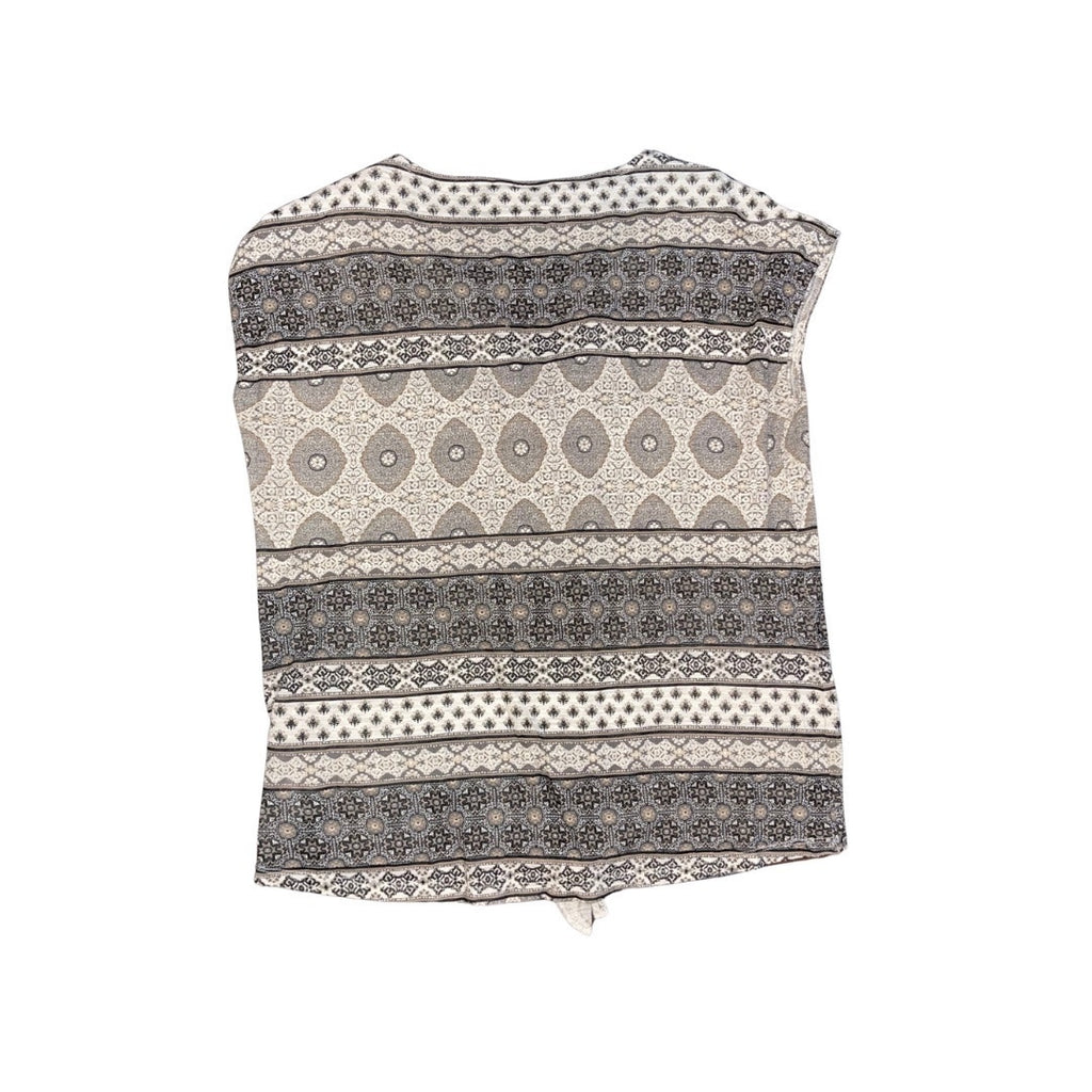 Lucky Brand Women's Top Tie Waist Cap Sleeve Blouse Geometric Size Medium