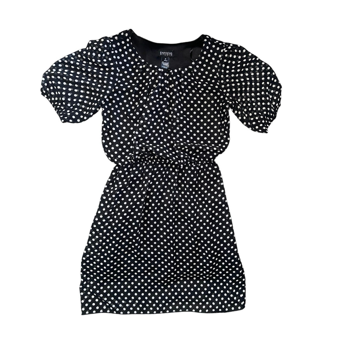 Enfocus Studio Short Sleeve Black White Polka Dot Dress SZ 6 Casual Office Wear