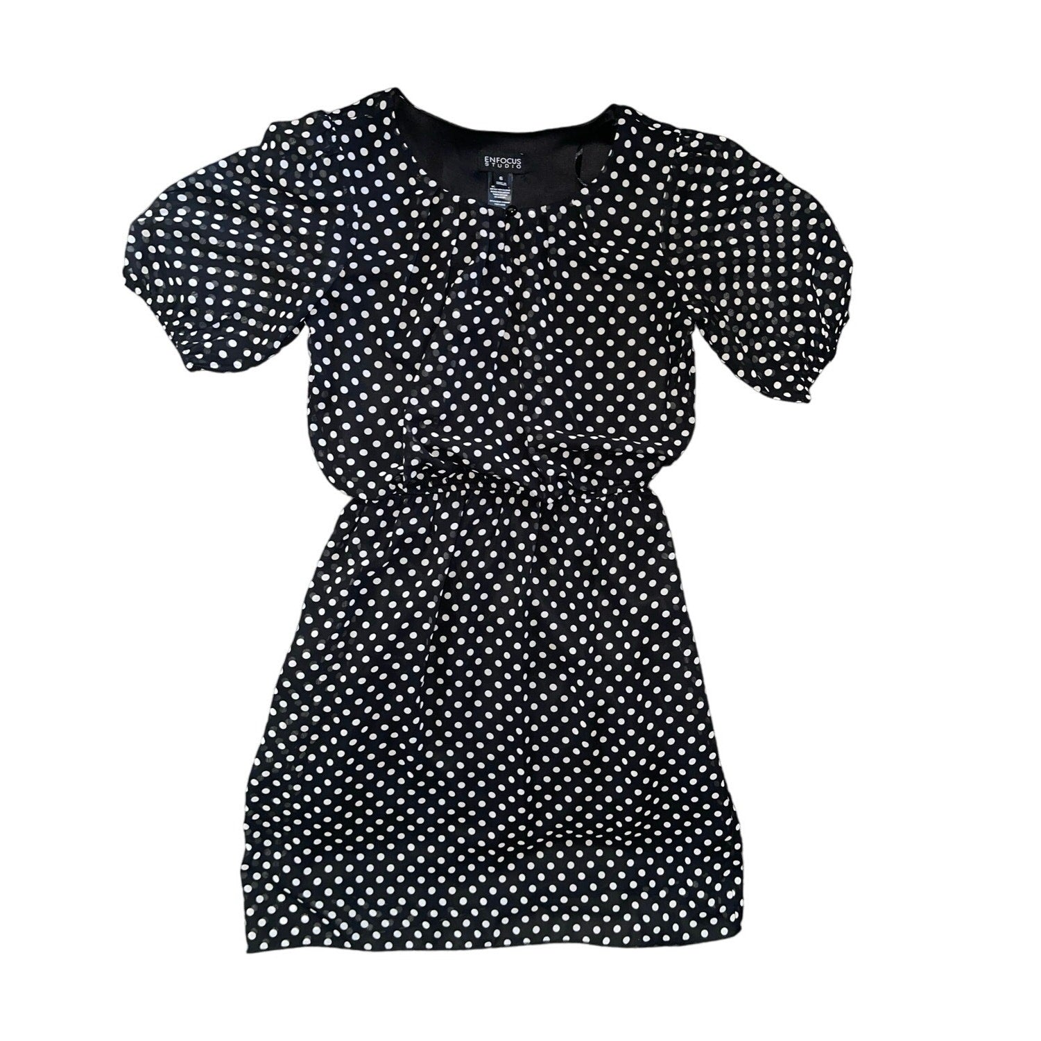 Enfocus Studio Short Sleeve Black White Polka Dot Dress Keyhole Size 6 Casual
