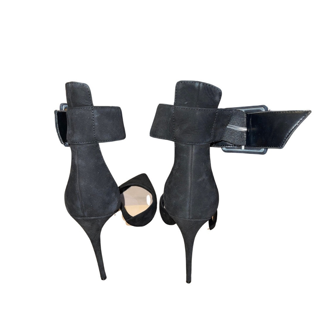 Aldo Onaedia Heels Black Pointy Toe Wide Ankle Strap Buckle Pump Stiletto Size 8.5