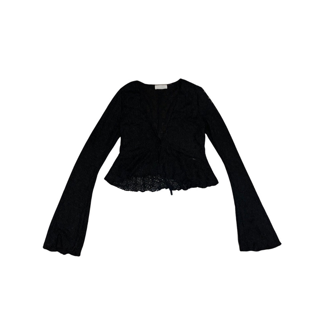 Attirance Lace Sheer Peplum Tie Front Blouse Size Medium Goth Festival Witchy