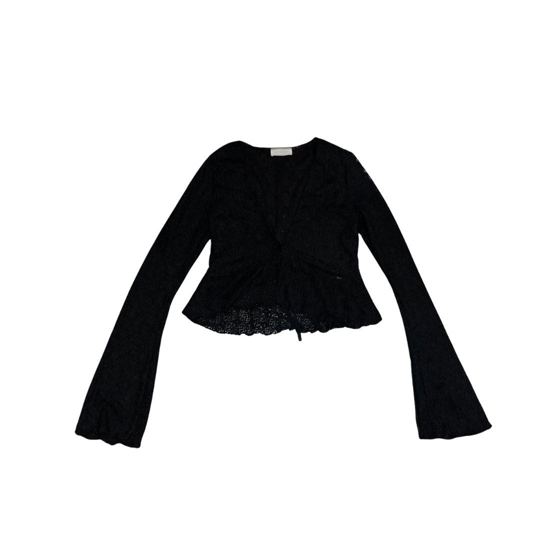Attirance Lace Sheer Peplum Tie Front Blouse Size Medium Goth Festival Witchy