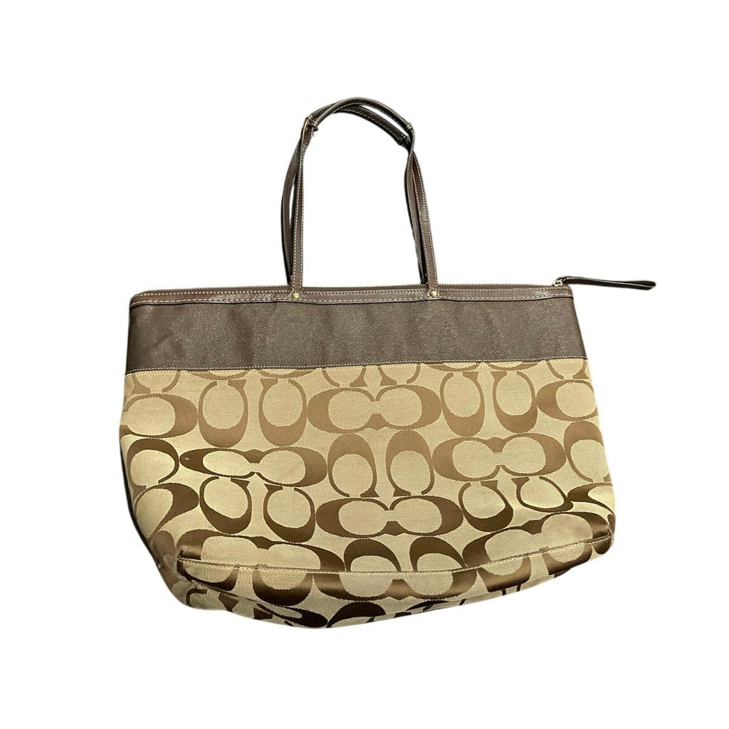 Coach Signature Khaki Brown Canvas Jacquard Hampton Tote Shoulder Bag Y2K
