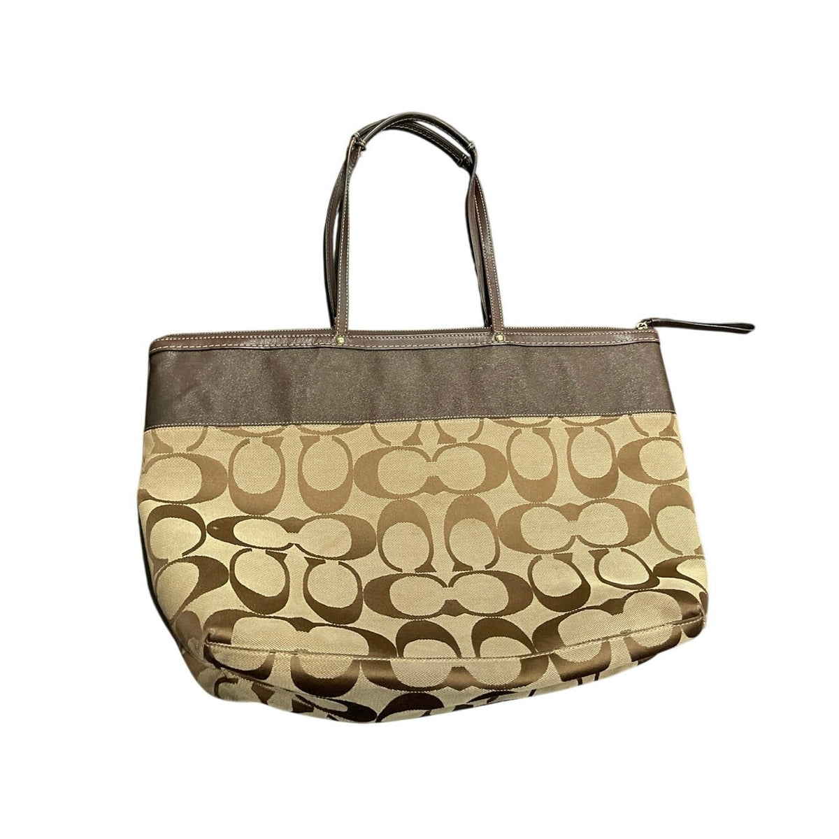 Coach Signature Khaki Brown Canvas Jacquard Hampton Tote Shoulder Bag Y2K