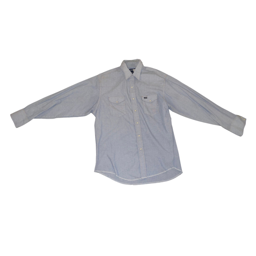 Wrangler Mens cowboy cut work chambray long sleeve western snap shirt extra long