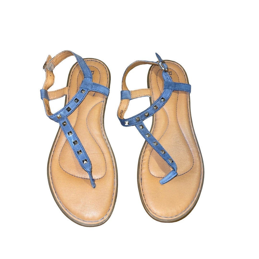 Born Adana Studded Thong T-Strap Leather Sandals Navy Blue Size 8 Summer Beach