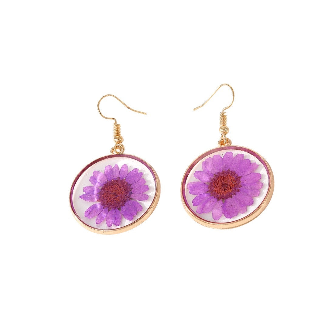 Transparent Heart resin blue flower earrings