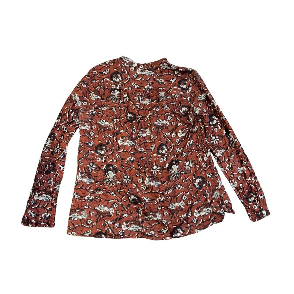 Isabel Marant Etoile Henley Blouse Floral Burgundy Cotton Shirt Euro 38 Size 6