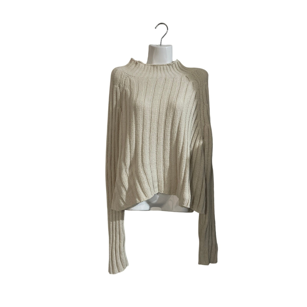 American Eagle Outfitters Oatmeal Chunky Cropped Mock Neck Sweater SZ XL Y2K