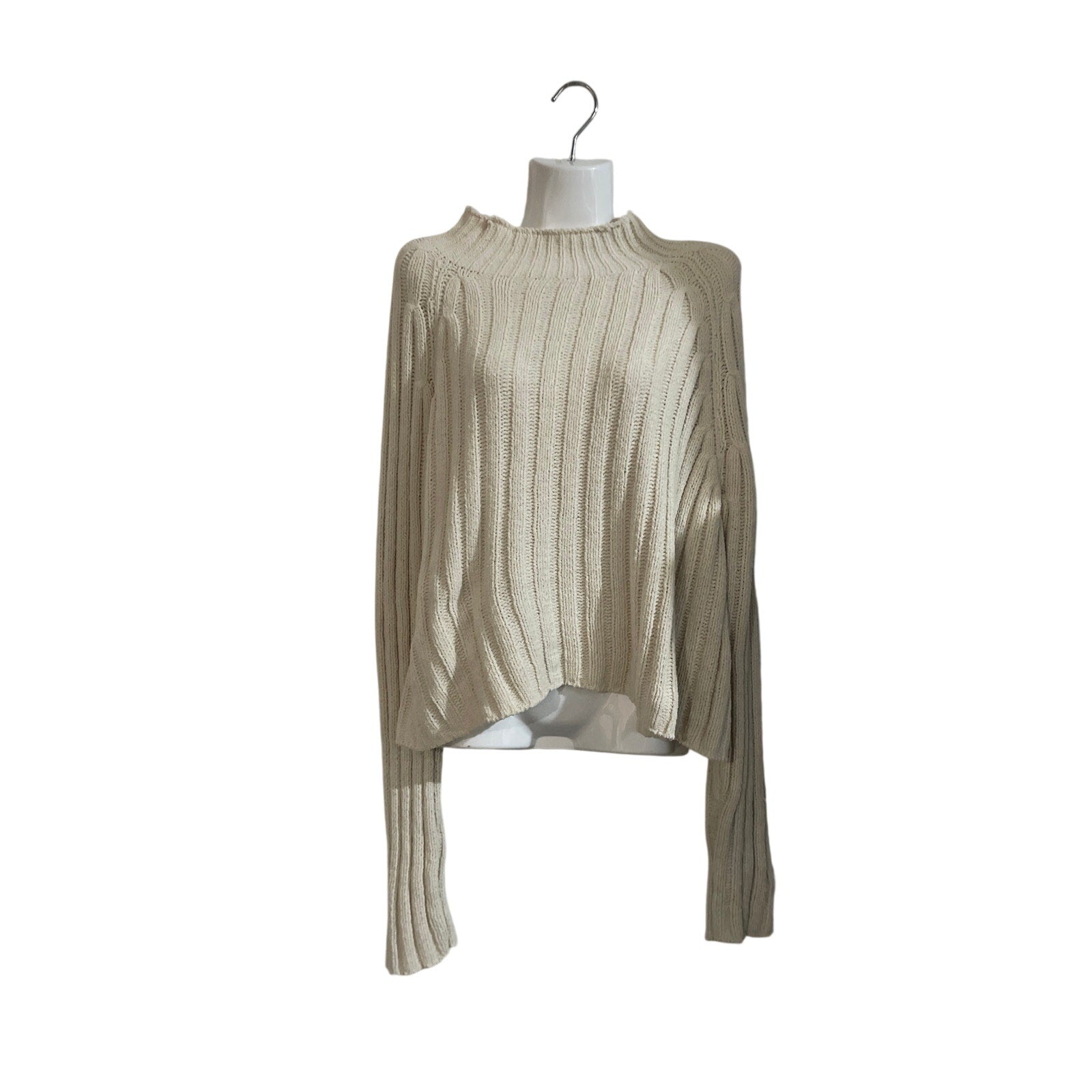 American Eagle Outfitters Oatmeal Chunky Cropped Mock Neck Sweater SZ XL Y2K