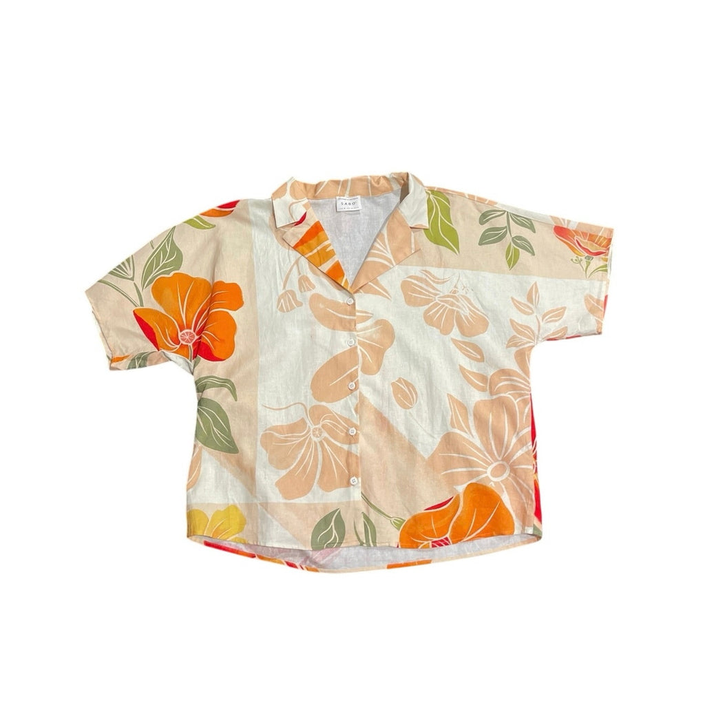SABO Petal Scarf Boxy Fit Chey Top Pants Set M Resort Vacation Tropical Floral
