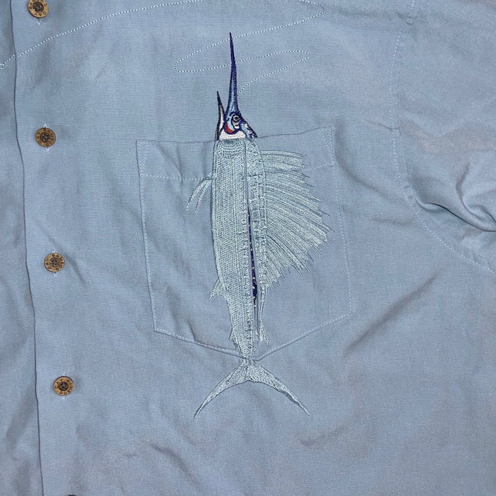 Bamboo Cay Button Up Shirt Men's Short Sleeve Hawaiian Embroidered Swordfish