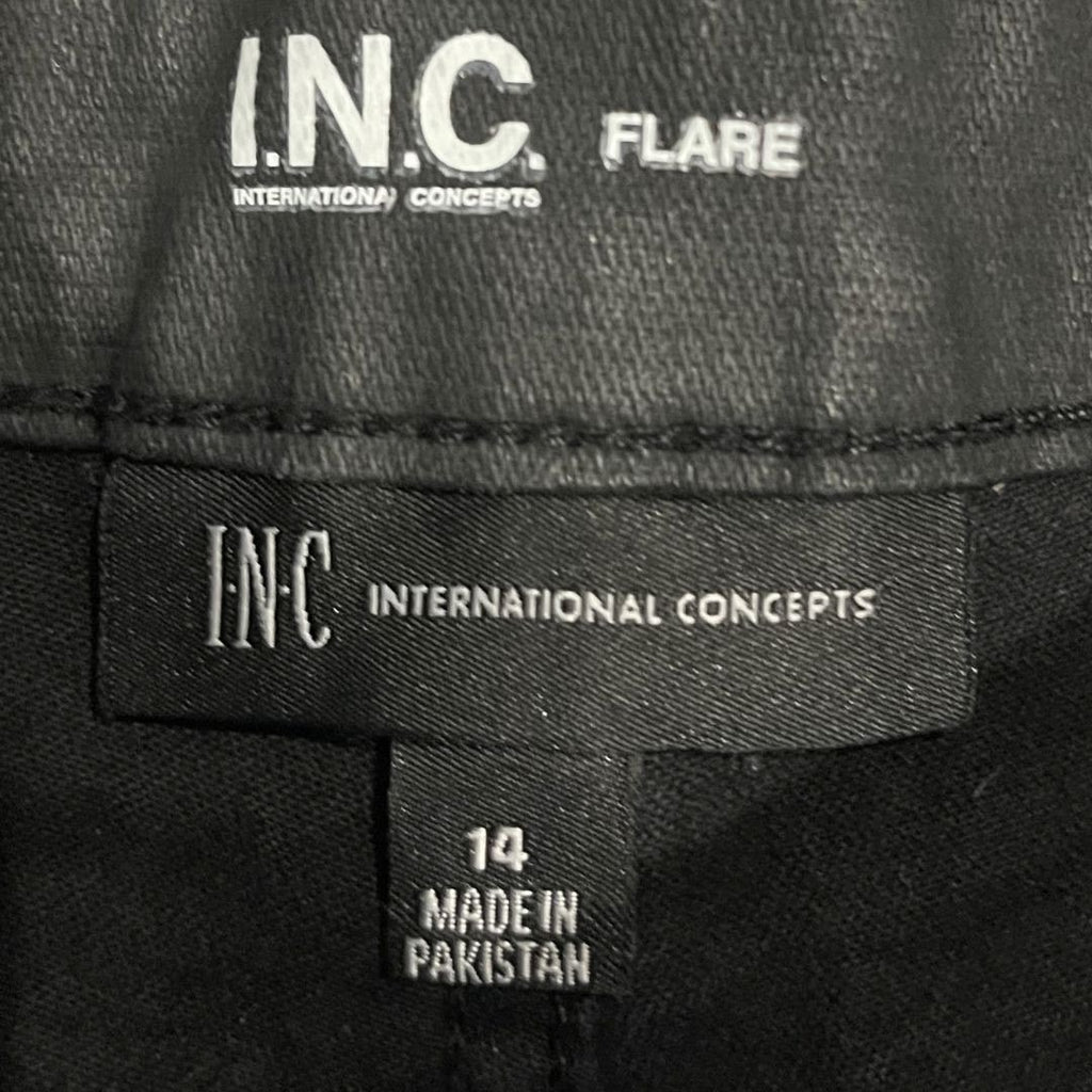 I.N.C International Concepts Flare Coated Denim Jeans Size 14 Retro Grunge 70s