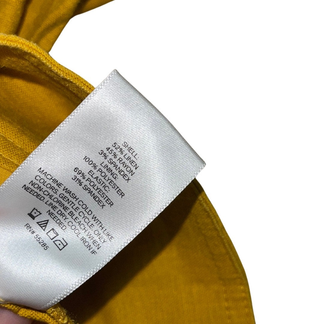 EXPRESS Cropped Blouse Linen Blend Ruched Mustard Yellow Size Large