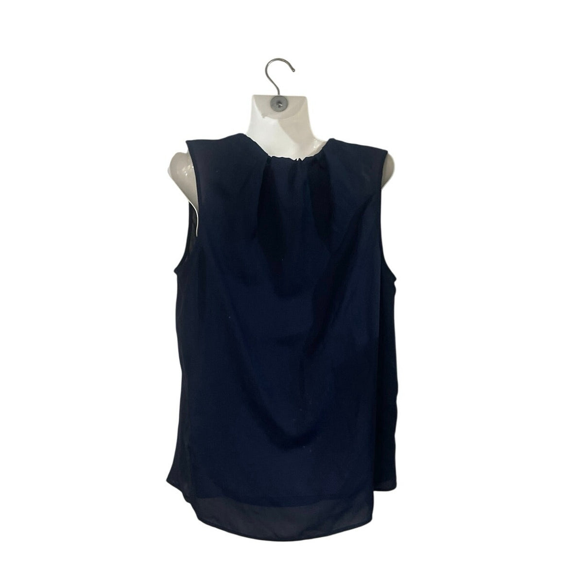 Joe Fresh Sleeveless Navy Blue Pleated Mock Neckline Blouse M Flowy Lightweight