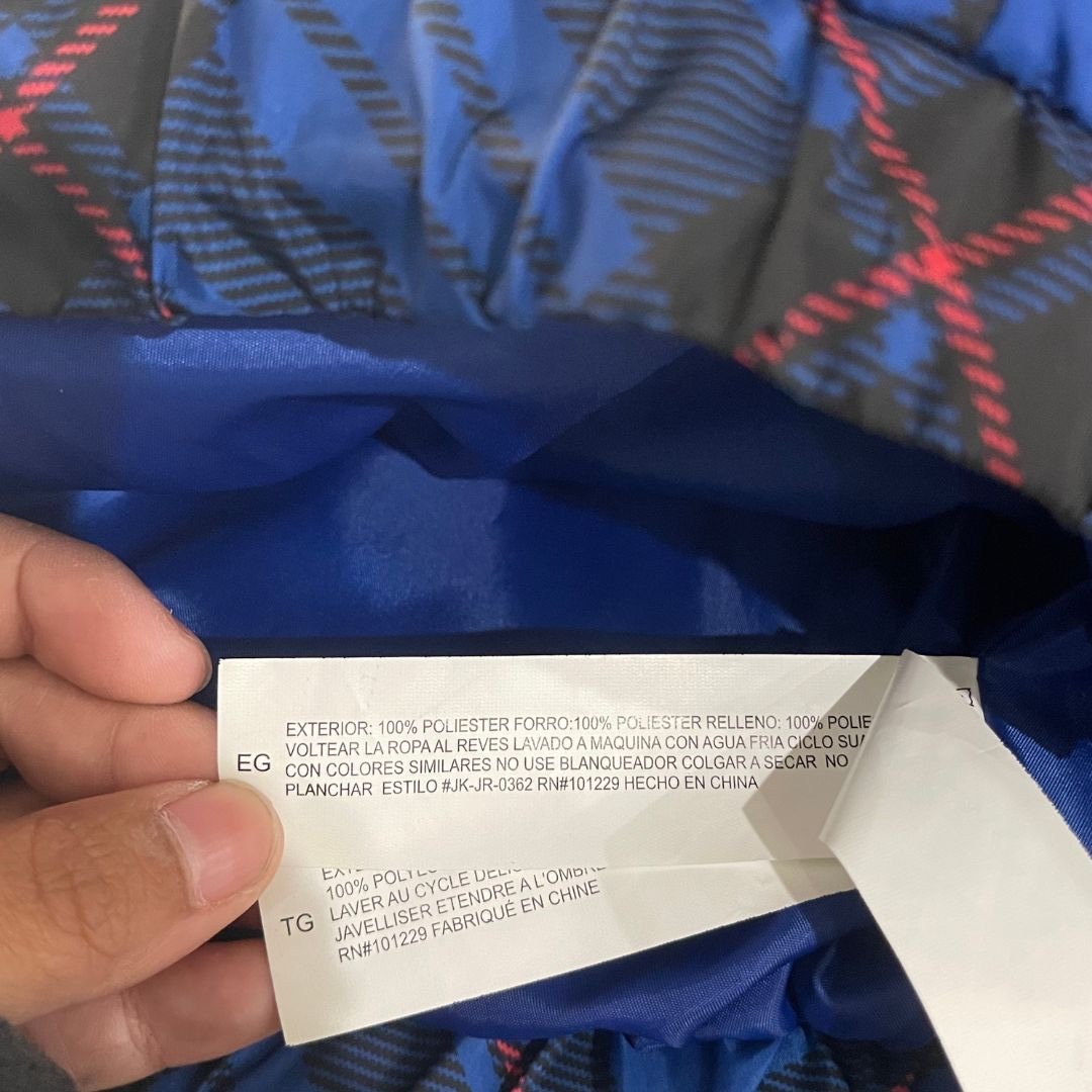 Ashley Outerwear Juniors Royal Blue Plaid Puffer Jacket Size XL Cropped