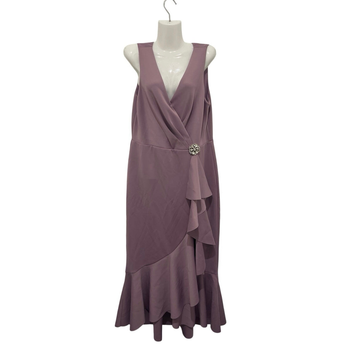 Jessica Howard Cascade Ruffle Surplice Neck Lavender Gown SZ 16 Wedding Formal