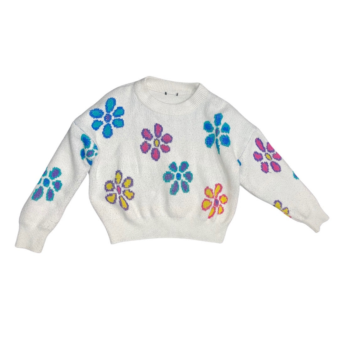 Women's Vintage Crewneck Pullover Flower Floral Sweater Multicolor
