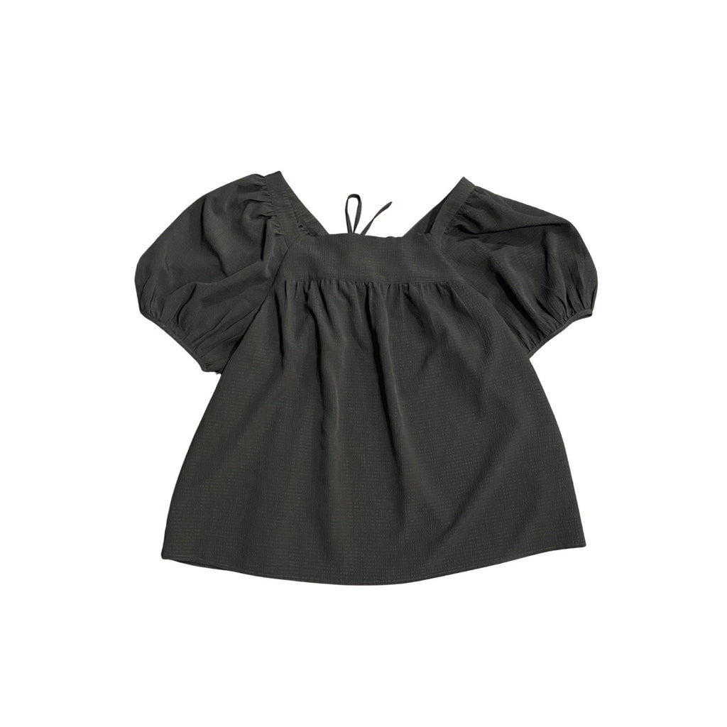 Madewell Seersucker Top Puff Sleeves Tie Back Size XL Flattering Flirty Flowy
