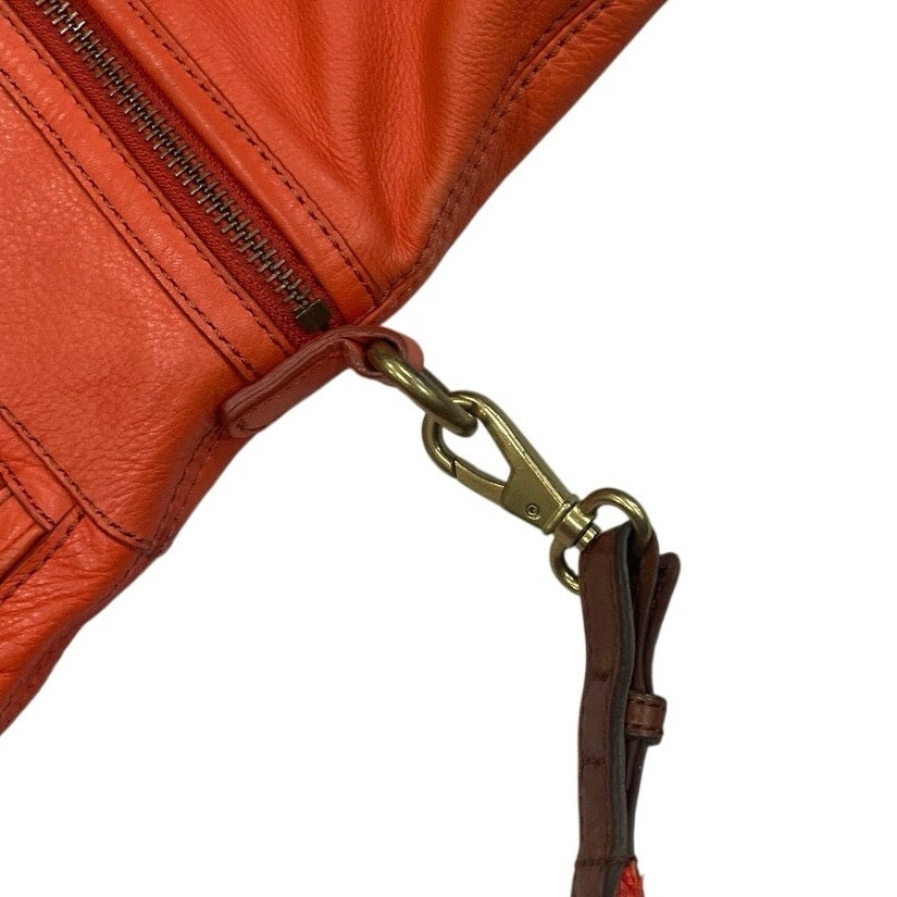 Fossil Orange Leather Explorer Foldover Convertible Tote Crossbody Bag Vintage