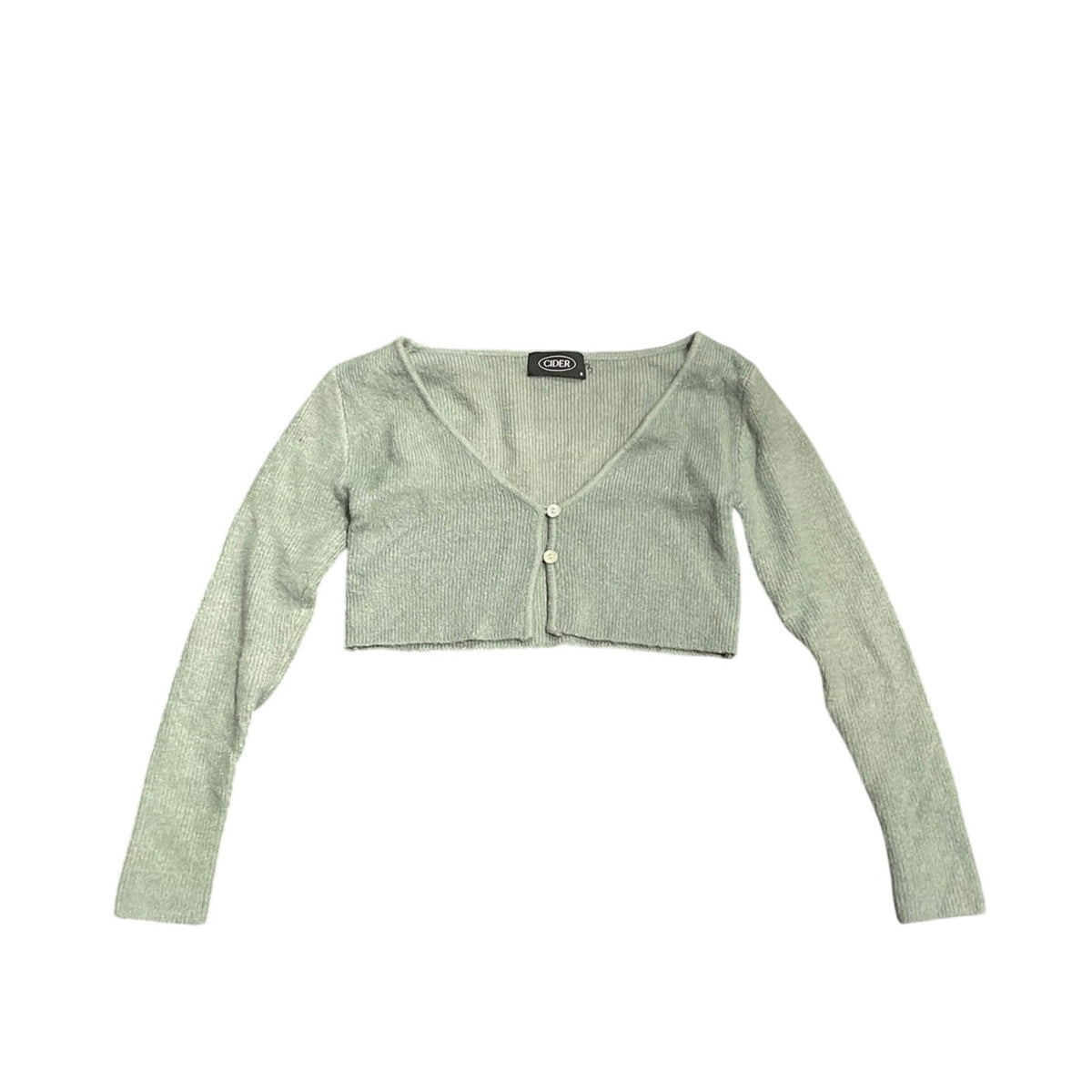 Cider Sage Green Ultra Cropped Button Knit Cardigan SZ S Slim Streetwear Y2K