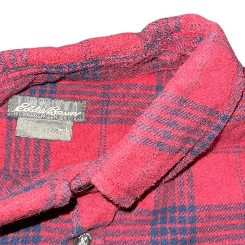 Eddie Bauer Plaid Flannel Long-sleeve button up collar shirt Outdoors Size Large