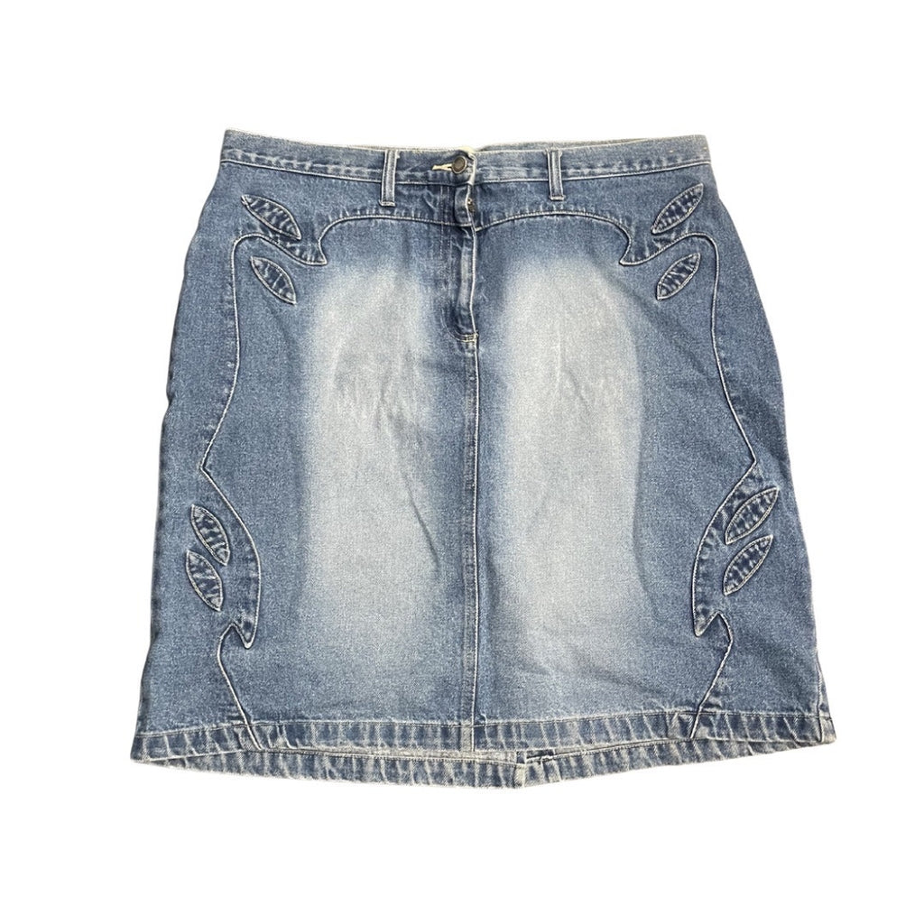 Faded Glory Embroidered Leaf Denim Jean Skirt Plus 16 Western Cowgirl Rodeo VTG