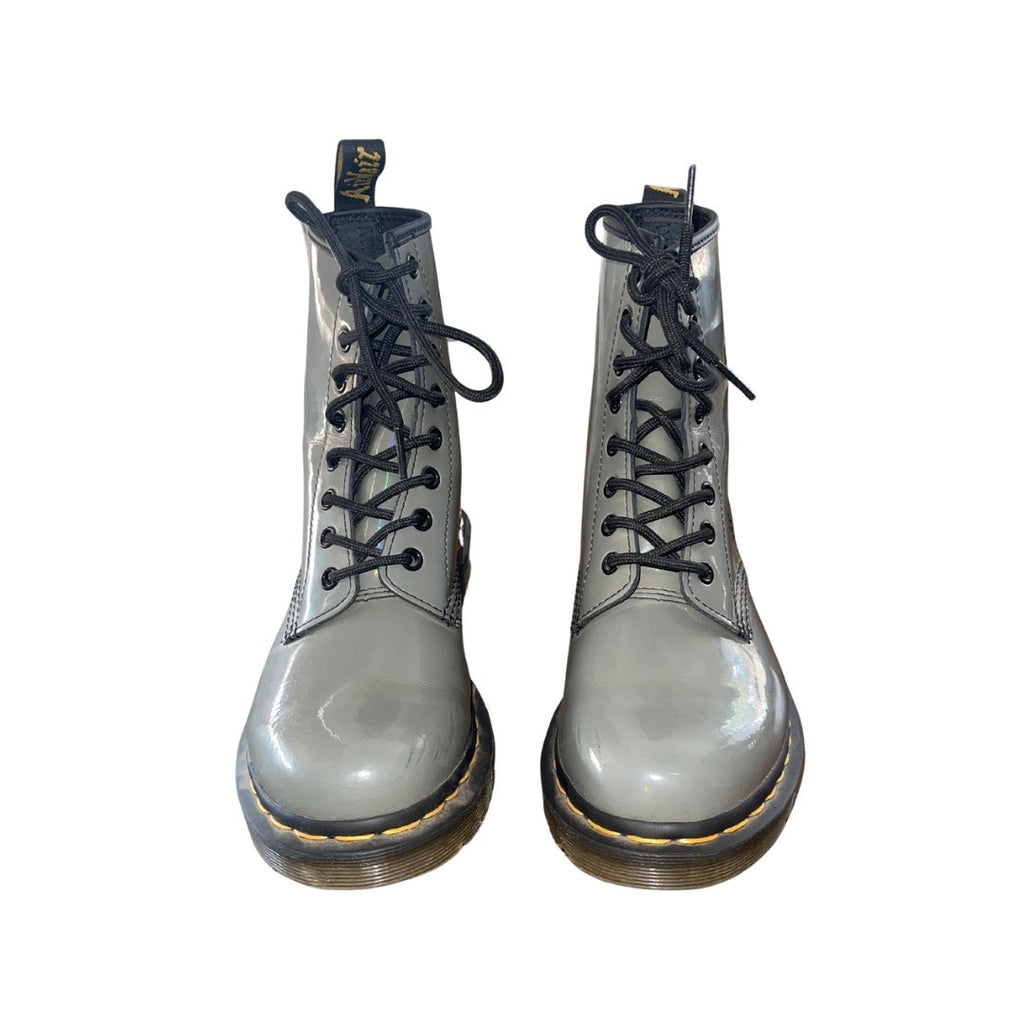 Dr. Martens 1460 Women Rainbow Black Patent Leather Boots Gray Size 7 8 Eye