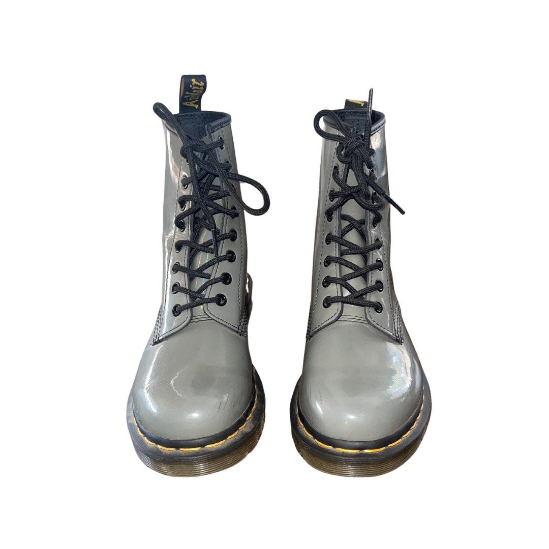 Dr. Martens 1460 Women Rainbow Black Patent Leather Boots Gray Size 7 8 Eye