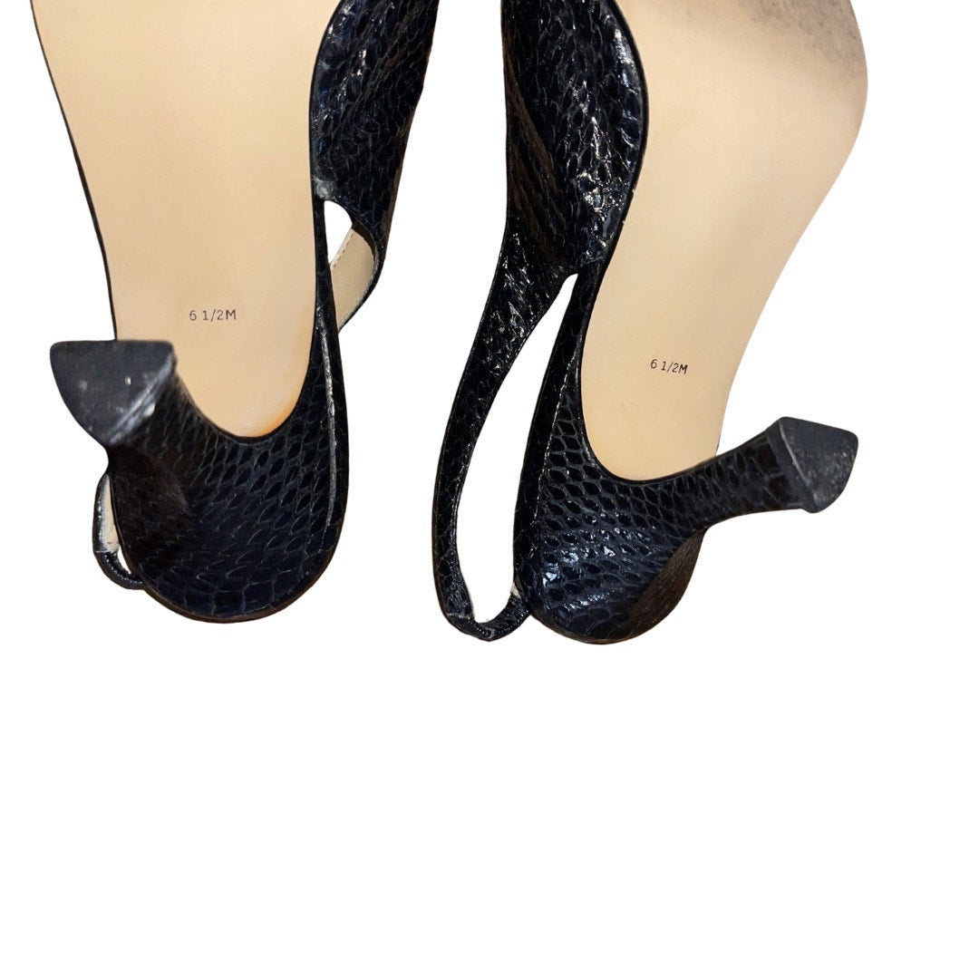 Karen Scott Womens Mason Black Leather Slingback Heels Snake Design Size 6.5