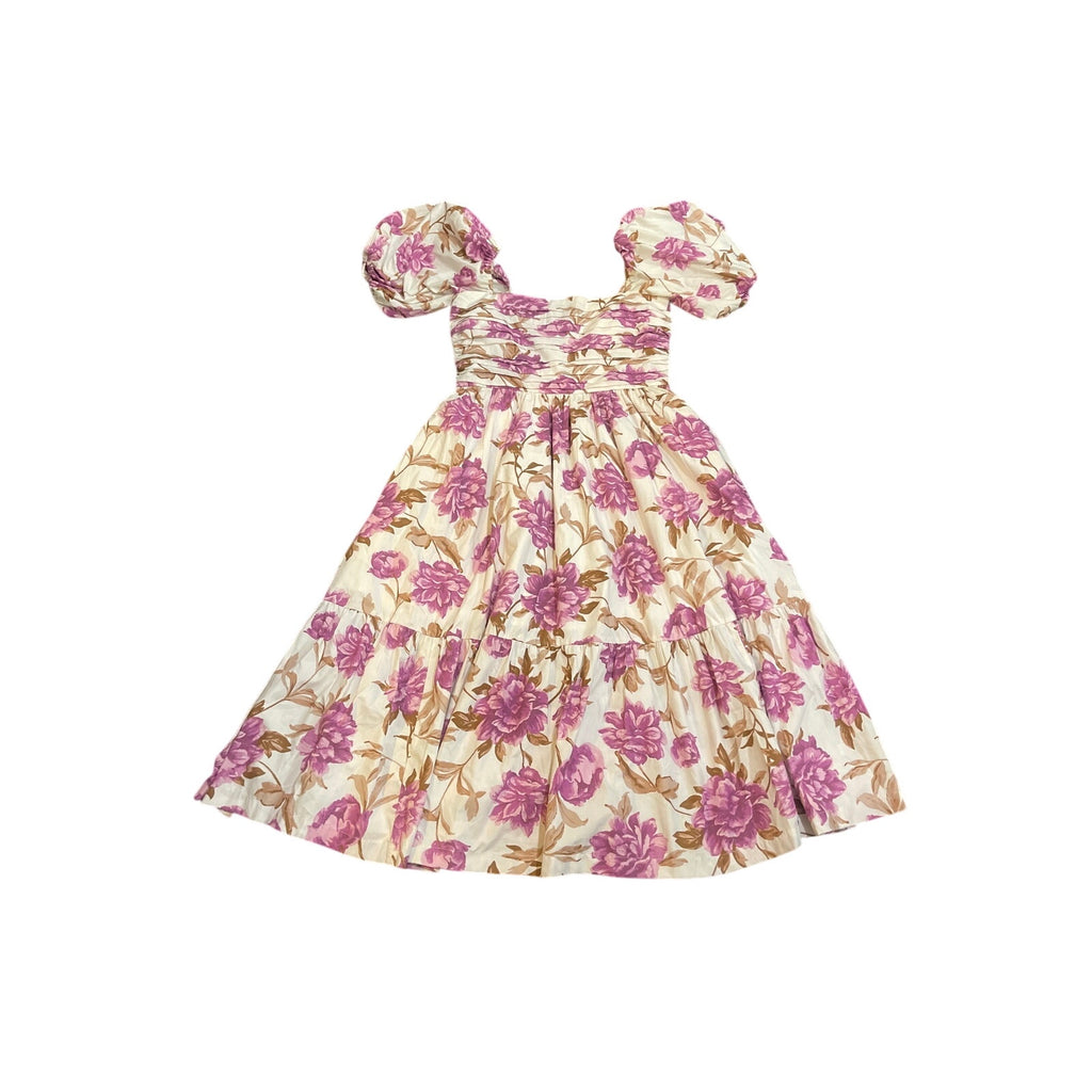 Abercrombie & Fitch Emerson Poplin Puff Sleeve Floral Midi Dress SZ S Milkmaid