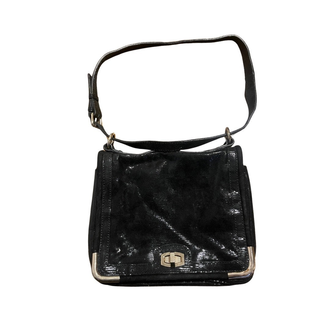 Ann Taylor Reptile Shimmer Leather Black Shoulder Bag Messenger Flap Purse