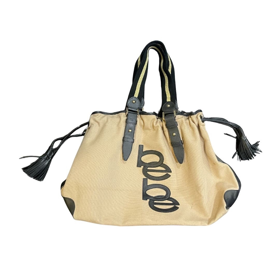 Bebe Hana Canvas Drawstring Tote Shoulder Bag Purse Y2K Drawstring Closure