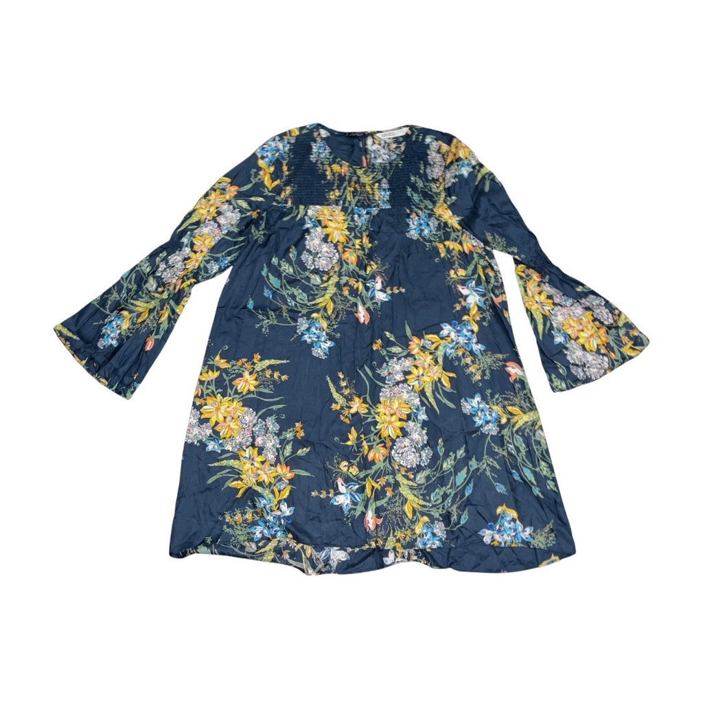 Zara Basic z1975 Floral Flare Dress Bell Sleeve Empire Waist Size Large