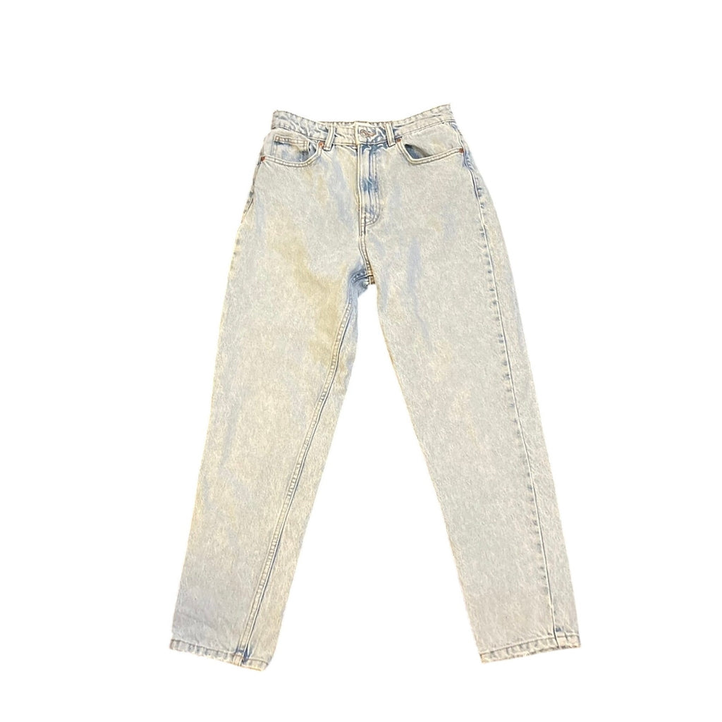 Zara Light Wash High Rise Taper Denim Jeans SZ 8 Vintage Inspired Acid Wash 90s