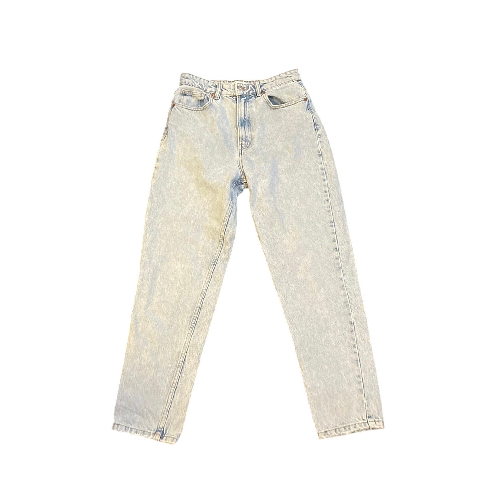 Zara Light Wash High Rise Taper Denim Jeans SZ 8 Vintage Inspired Acid Wash 90s