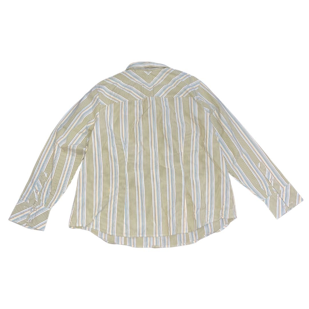 Liz Claiborne Green Striped Button up Long Sleeve Blouse Size 1X Retro Chic