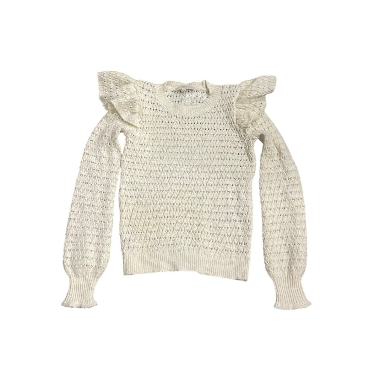 Loft Shoulder Ruffle Open Knit Sweater Size Small Romantic Boho Cottagecore