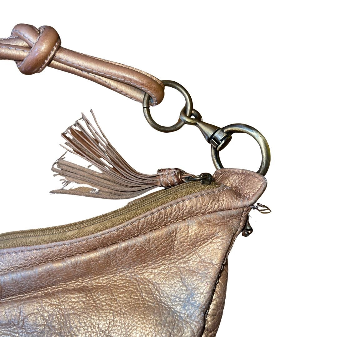 Fossil Classic Leather Shoulder Hobo Bag Shoulder handbag Gold Crescent Purse