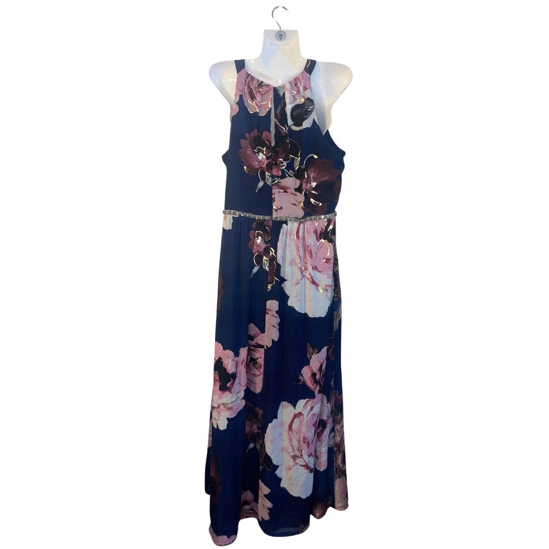 SLNY Floral Maxi Formal Dress Beaded Waist SZ 12 Prom Wedding Evening Bridesmaid