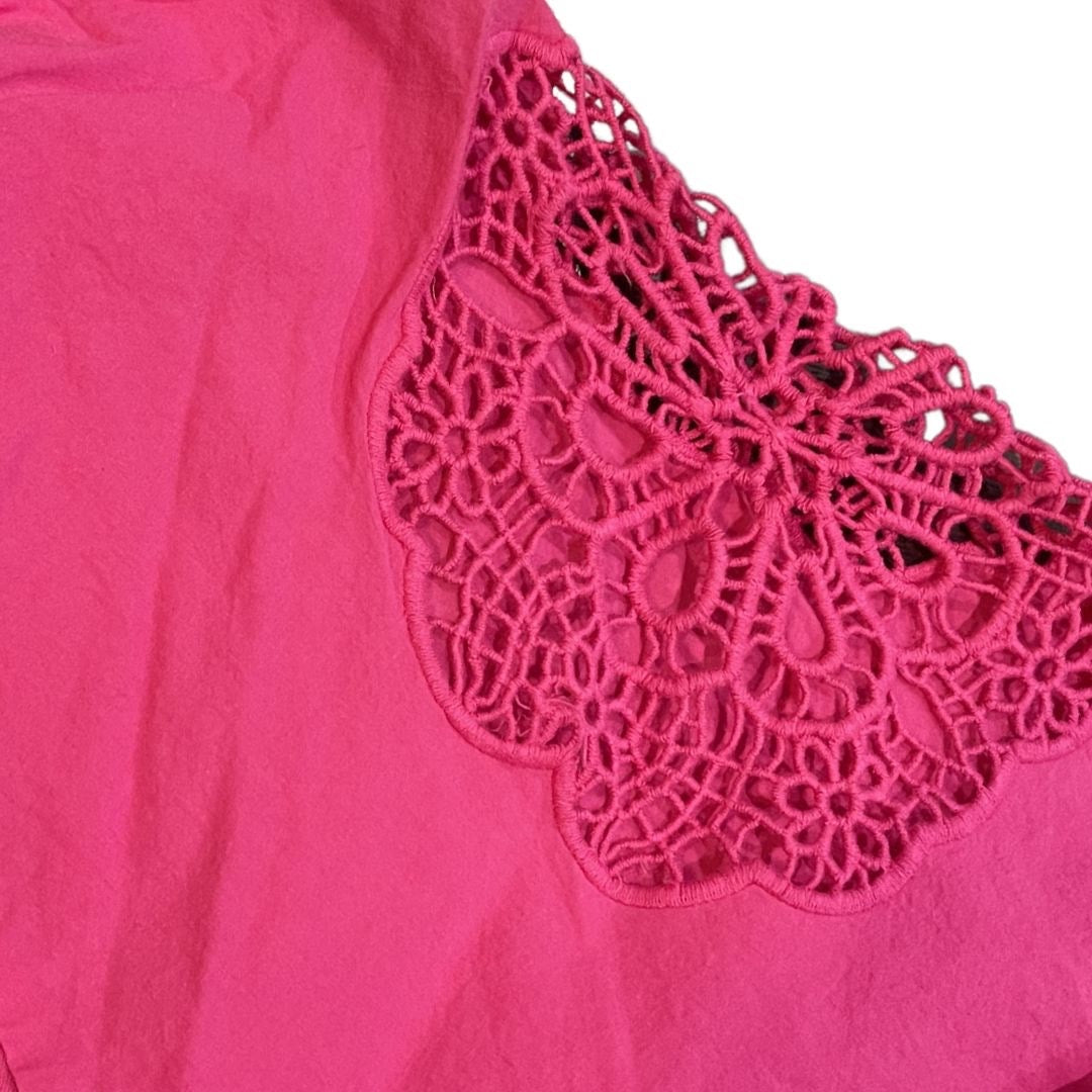 Old Navy Everywear Cutwork Soft Jersey Top Blouse SZ L Short Raglan Sleeves Boho