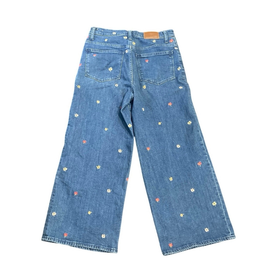 Madewell Confetti Floral Embroidered Denim Jeans Wide Leg Cropped SZ 27 Retro