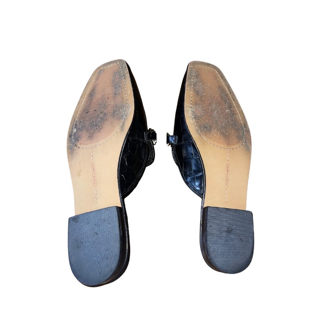 Vince Camuto Rachey Chain Link Mule Slip On Embossed Leather 8.5 Flats Slides