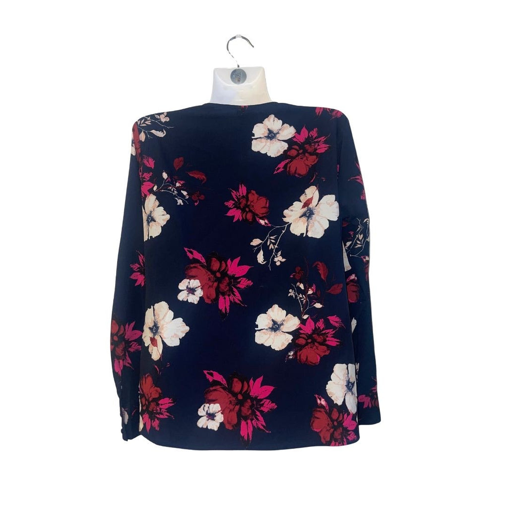 A New Day Floral Long Sleeve Faux Wrap Blouse Size Medium Career Office Casual