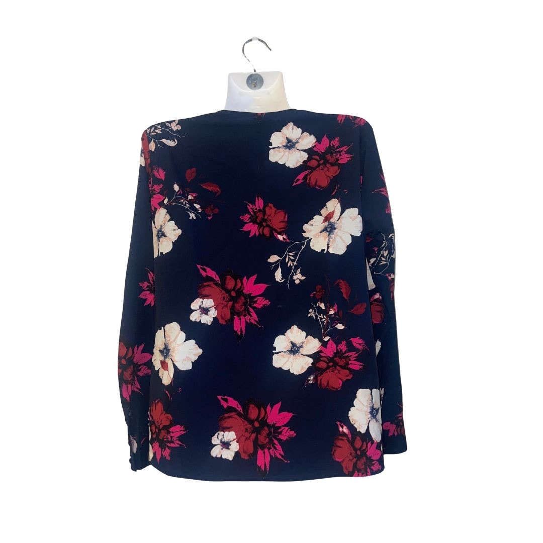 A New Day Floral Long Sleeve Faux Wrap Blouse Size Medium Career Office Casual