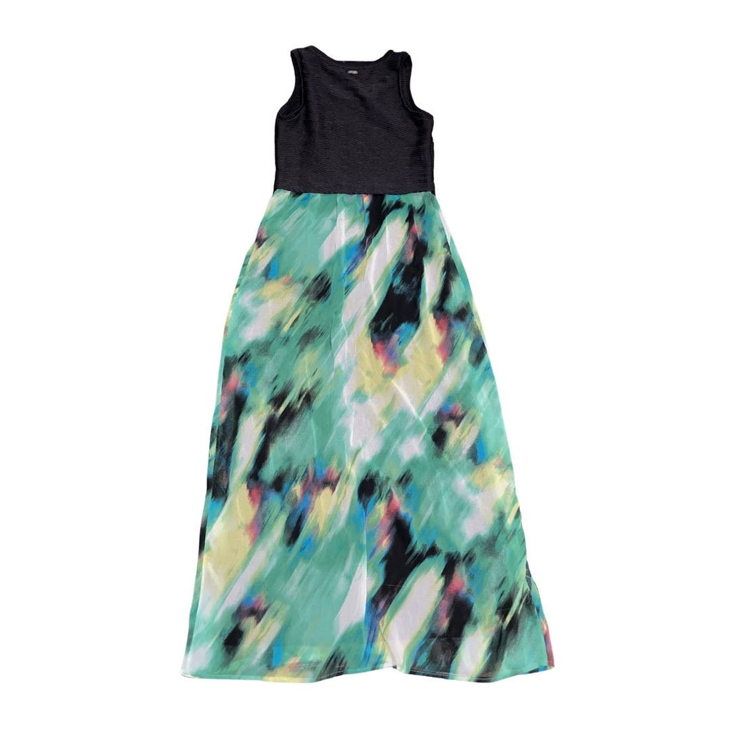 Calvin Klein Sleeveless Maxi Dress Colorblock Watercolor SZ XS Retro Artsy Chic
