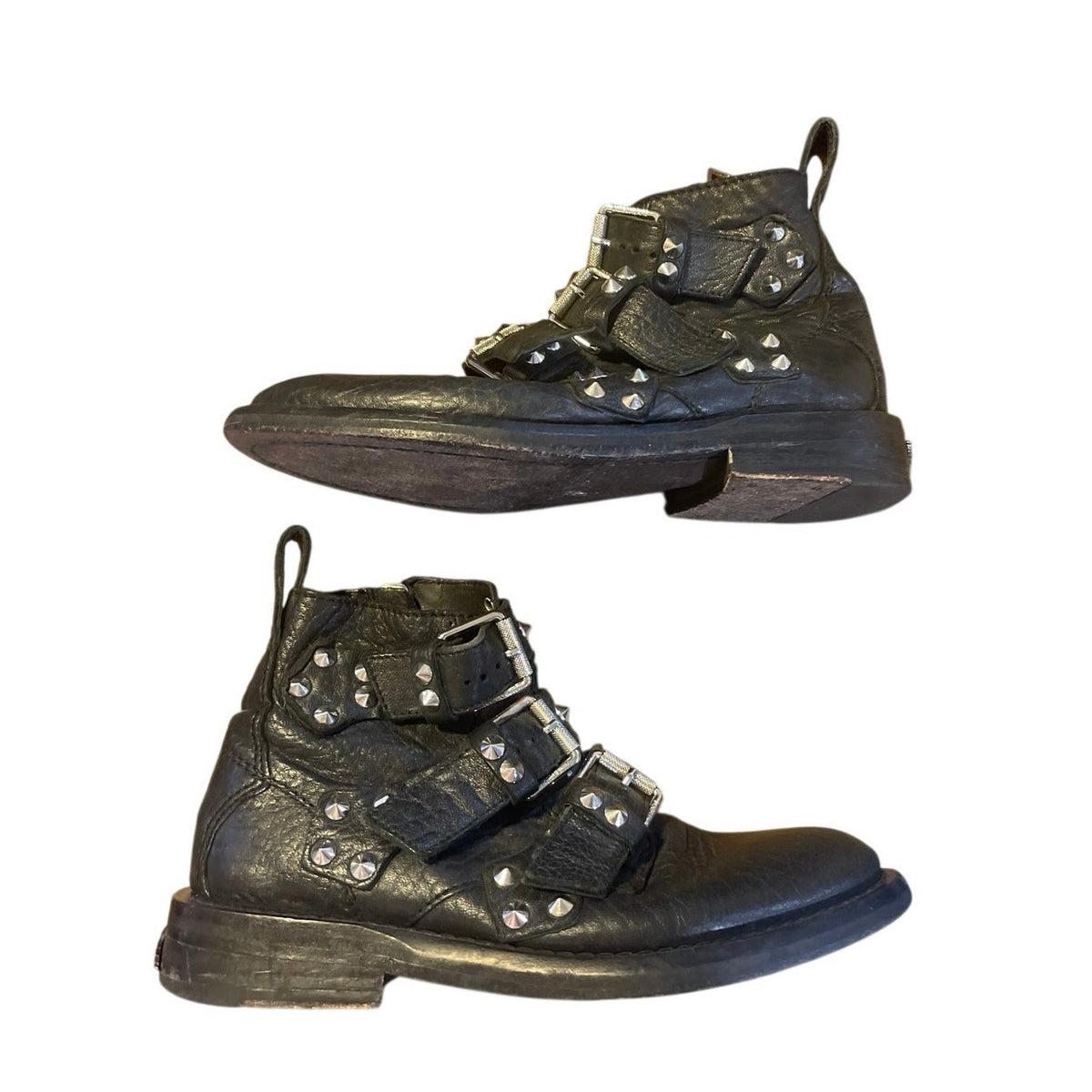 Zadig & Voltaire Paris Laureen Spike Black Leather Ankle Biker Boots SZ 6.5 (37)