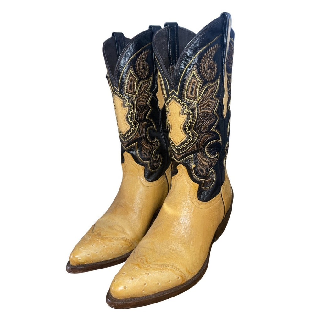 El General Western Cowboy Leather Boots Two Toned Embroidered Shaft Size 8 Rodeo